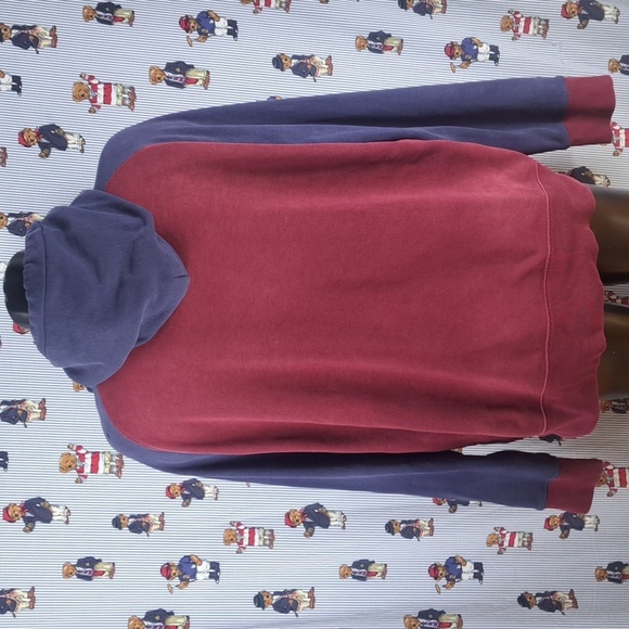 Polo Ralph Lauren burgundy & navy chunky faded 2XL pullover hoodie sweatshirt - Picture 5 of 9